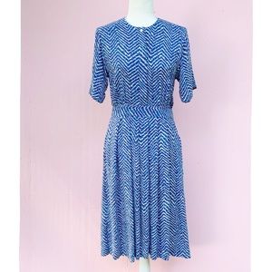 VTG 80s Lanz Originals Blue Abstract Chevron Dress